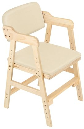 Mitwachsender Kinderhochstuhl, Hochstuhl für Kinder, Höhenverstellbar, Massivholz, höhenverstellbarer Holzhochstuhl für kinder von 2 bis 12 Jahren (48 * 46 * 78cm-Beige)