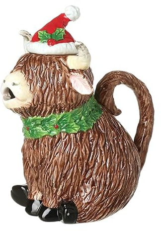 Heaven Sends Highland Cow in Santa Hat Teapot – Festive Ceramic Teapot with Handle & Spout – Christmas Kitchenware for Tea, Hot Drinks & Seasonal Home Décor 600ml