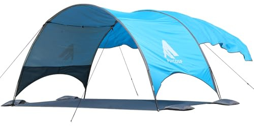 Flycoop 2026 Upgrade Beach Umbrella with UPF 50+ UV Protection – Compact & Portable Beach Tent Canopy with 360° Ventilation, Wind Ropes & Stakes – Family, Travel, Backyard, Park Shade