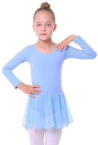 Generisch Vestido de ballet para niña, de manga larga, con tutú, para niños pequeños, para practicar rendimiento, suave, elástico, cómodo, azul, 8-9 años
