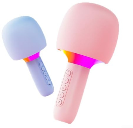 Springwillfly Machine de karaoké sans fil avec lumières LED et haut-parleur 5 W, batterie 1500 mAh pour 3 à 4 heures de lecture, microphone Bluetooth portable pour téléphones portables et ordinateurs