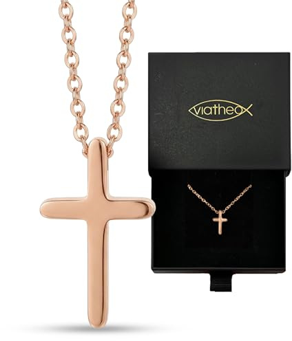 Viatheo® Collana Croce Uomo - Elegante Ciondolo Croce in Argento - Regalo Perfetto per Cresima e Pasqua - Collana con Ciondolo Crocifisso Uomo e Donna - Accessorio Moda per Ragazzi