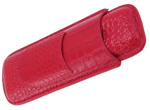 HUSHUI Cigarrfodral Hållare Vintage Läder Bärbar Humidor för Män Gift Anniversary 2 Cigarrer (Röd)