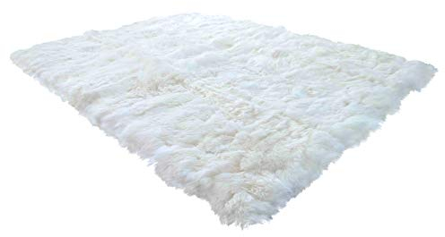 Naturasan Designer Öko Schaffell Lammfell Teppich, Hochflor, Langflor, Retro, Flokati Schaffellteppich (120x180, Weiss)