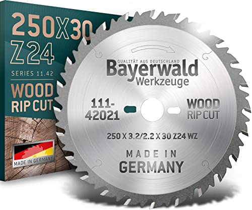 Bayerwald HM - Hoja de sierra circular, diámetro 250 mm x 3,2 mm x 30 mm, dentado alternado (24 dientes)