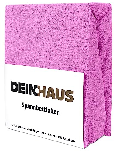 DH DEIN.HAUS Frottee Weiches Spannbetttuch 200 x 220 cm – Baumwolle, mit Gummizug, pflegeleicht, Bettlaken – Farbe: Rosa