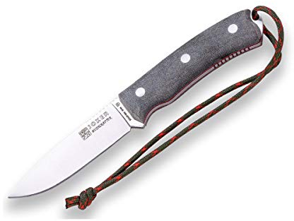 Joker Bushcraft-Messer Bushcrafter CV120, Micarta-Griff, 10,5 cm Klinge aus Böhler N695 Stahl, mit schwarzer Lederscheide und Parakord 550, Werkzeug zum Fischen, Jagen, Camping und Wandern