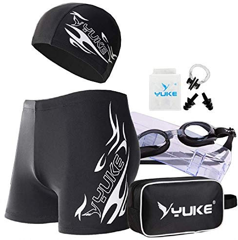 LoveLegis Traje de baño Hombre - Calzoncillos - Gafas - Gorra - Tapones para los oídos - Bolsa - Bolsa - natación - mar - Piscina - Playa - Color Negro - Talla XXL