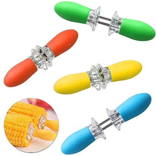nuoshen 4 Paar Maiskolben-Spieße aus Edelstahl, Maiskolbenhalter, Gabelspieße mit Silikongriff