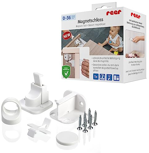 Reer Magnetschloss, 1 Stück, Schrank-Sicherung und Schubladen-Sicherung, vom Schwäbischen Kindersicherheitsexperten, zum kleben oder Schrauben 51030, Weiß