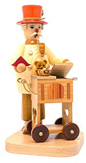 Drechslerei Friedbert Uhlig, Räuchermännchen Nr. 058, Drehorgelmann, 25 cm hoch, aus regionalem Holz gedrechselt, echte Handarbeit aus dem Erzgebirge, Weihnachten, Holzkunst, Echtholz