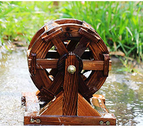 Tauzveok Noria Fontaine Patio Jardin Aquatique de la Feng Shui Roue Cour extérieure décorative Pompe à Eau de 20 cm d'eau Caractéristiques Fontaine Pompe sans Drainage Support,Marron,20CM