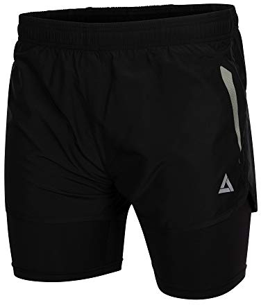 Airtracks Herren Funktions Laufhose Kurz Pro Line - Laufshorts 2 in 1 - Kurze Hose - Sporthose - Jogginghose - Atmungsaktiv - Schnelltrocknend - Reflektoren