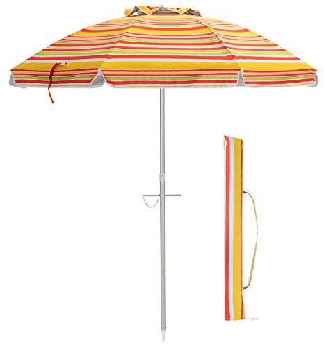 COSTWAY 2M Beach Umbrella with Carrying Bag, UPF50 + Sun Protection Sunshade Shelter, Outdoor Garden Patio Waterproof Tilting Parasol (Red+Yellow)