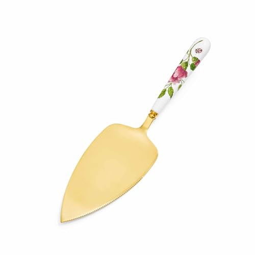 Spode Creatures of Curiosity Cake Knife, Floral Porcelain Handle - 10 Stainless Steel Cake Server Featuring Victorian Style Details for Elegant Dessert Presentations - Great for Weddings & Birthdays
