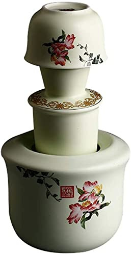 LSDRALOBPOI Sake Cup Set Sake-Set-Tassen Sake Flasche Japanisches Blumen-Sake-Set Retro Porzellan Handwerk/Weinkrug/Weinglas, Weinglas-Set für warmen/kalten Sake-Service, 3 Stück 1030