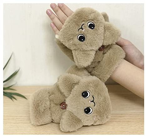 Vinterhandskar för kvinnor, Kvinnor Vinterpäls Kanin Mittens Fingerless Handskar Plysch Varm handske Vinter Mjuka Tjocka Handskar for Kvinnor Flexibel Half Finger Varma handskar