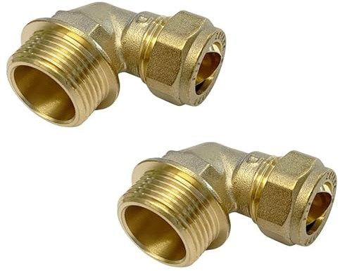 UKDD® 15mm Compression by 3/4 BSP Brass Male Iron Elbow 90 Bend, 15mm x 3/4 Adaptors Bend - WRAS Approved - Pack of 2