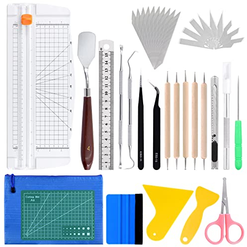 Glarks Set di 31 attrezzi per diserbo in vinile, set di attrezzi per diserbo con taglierina e taglierina per diserbo vinile, sagome, scrapbooking, cammei, lettere, giunture, taglio fai da te