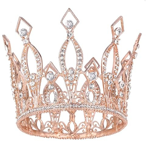 Topper per torta con strass a forma di corona, per feste di compleanno, matrimoni, matrimoni, feste di compleanno (oro rosa)