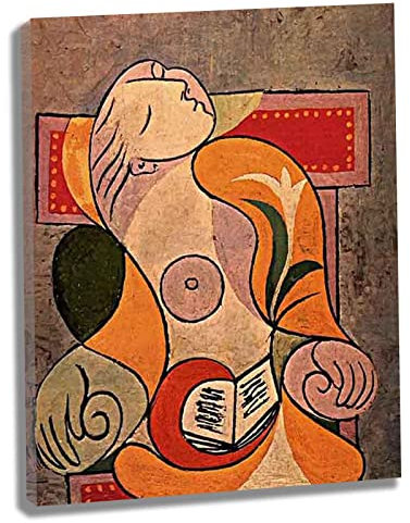 Lasite Pablo Picasso Bilder Leinwand Küche Wandbilder Wohnzimmer für Schlafzimmer Dekoration Wohnung Home Deko Kunstdruck fertig zum Aufhängen 1932 La lecture（55x72cm） 22x28inch,Gerahmt
