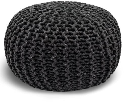 casamia Pouf Ø 55 o. 45 cm Strickhocker Sitzpouf Bodenkissen für Innen Indoor Größe ø 55 cm, Farbe steingrau