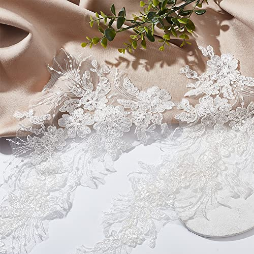PLIGREAT 2 Paar Weiße Blumen Spitzenapplikation Dekorative Stoff Patches Nähen für DIY Bräute Kleid Abschlussballkleider Spitze Kleid Zubehör