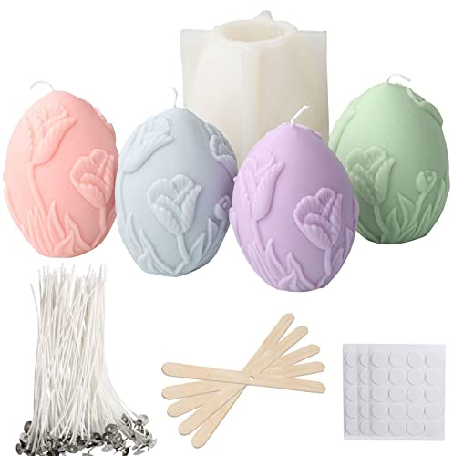 Ostern Silikonformen, 3D Geprägte Ostereier Mit Dochten, Aufklebern, Dochthalter, Ei-Silikon-Kerzenformen für DIY Schokolade/Seife/Kuchen/Aromatherapie-Formen Ostergeschenke/Haus Dekoration