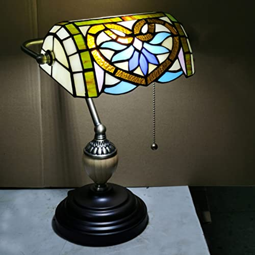 AIBOTY Vintage Banker Lampe Tiffany Stil Tischlampe 10 breite antike Kunst Buntglas Klavier Lesen Schreibtisch Lampen für Schlafzimmer Nachttisch Wohnzimmer Studie Büro Lichter