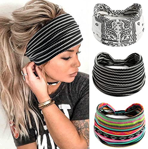 Damen-Haarbänder, Boho-Blumendruck Knoten Elastische Yoga-Bandanas, Laufstirnbänder