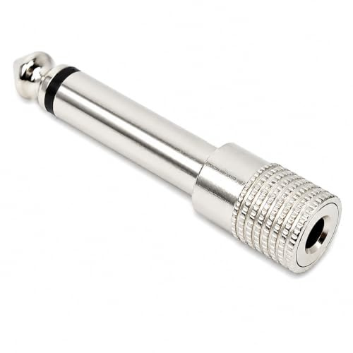 DRUT 1pcs 6.35mm Mono Jack Plug to 3.5mm Stereo Socket Adapter, Silver | Cable Converter, Audio Adapter