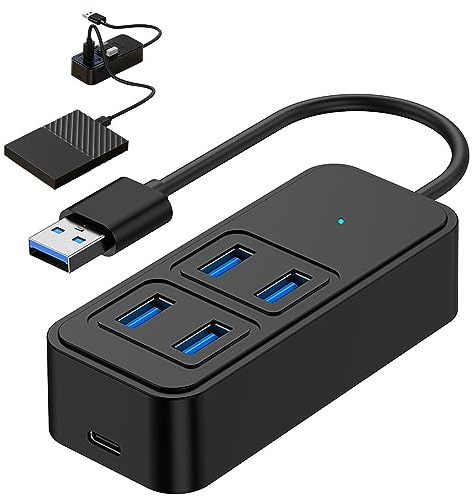 Puerto USB múltiple - Puerto USB C 5 en 1 con energía - Hub USB Seguro Transferencia Datos 5 Gbps para PC, Mouse, cámara, Teclado, móv, Impresora, Unidad Flash, Geruwam