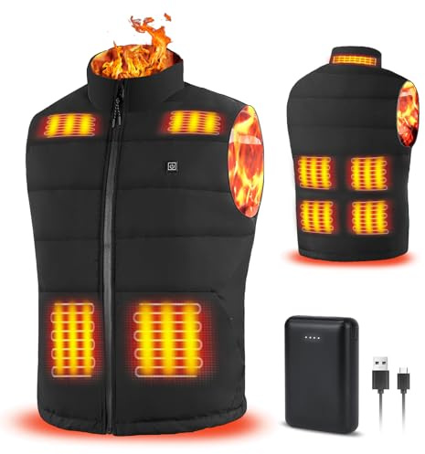 Faxpot Heated Gilet for Men with Power Bank, 9 Zones Fast Heated Body Warmer with 3 Temperature Levels, Sleeveless Heated Jacket Washable, Lightweight Heated Vest for Outdoor Golf Fishing Hiking Work
