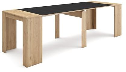 Skraut Home | Ausziehbarertisch | Multifunktionaler ausziehbarer | 260 | Für 12 Gäste | Esszimmertische | Moderner Stil | Eiche Schwarz