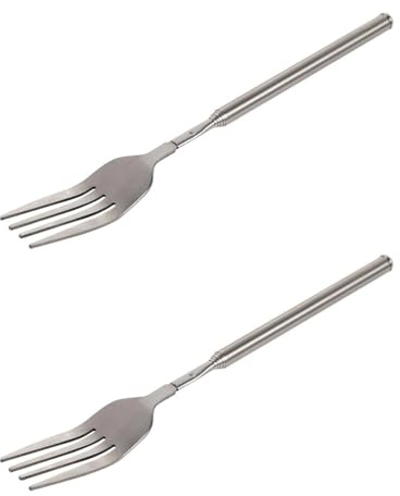 2 Stück Teleskopgabel, Ausziehbare Gabel, 64cm Lange Ausziehbare Gabel aus Edelstahl, Einziehbare Gabel mit Langem Griff für Dessertgabel, Besteck, BBQ, Teleskopgabel, Abendessen, 8.7~25.4in