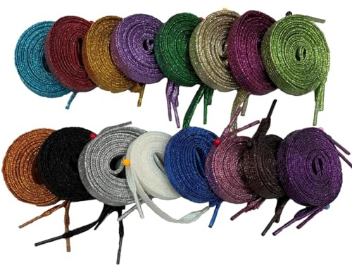 Rockreyoa Lot de 16 paires de lacets à paillettes multicolores - Lacets plats bling bling - Lacets métalliques à paillettes - Pour chaussures de sport, chaussures de sport, multicolore, 120