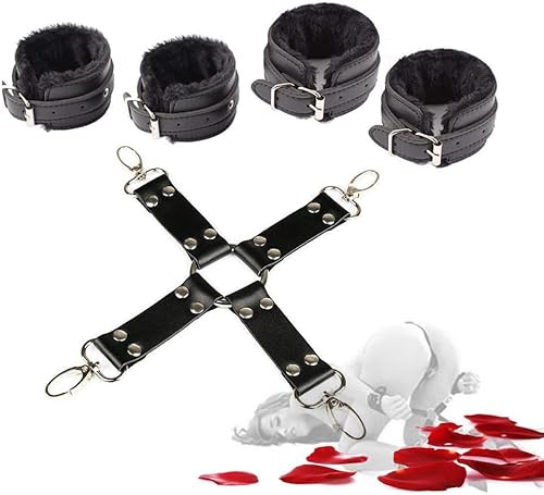 binxliuxo KUGEKI 1 Pezzo di Pelle C üffs, Collegamento tra Braccia e Gambe della Coppia, B-D-S-M Donne e Gioco (Nero)
