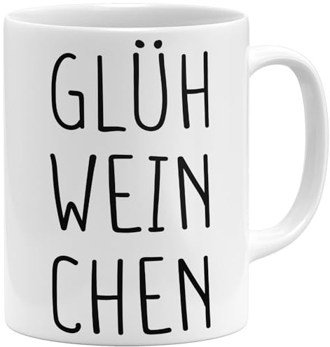OM3® Glühweinchen Kaffee-Tasse - Lustige Weihnachtstasse für Glühwein Liebhaber - Keramik Becher - 325ml - Beidseitig Bedruckt - Weiss