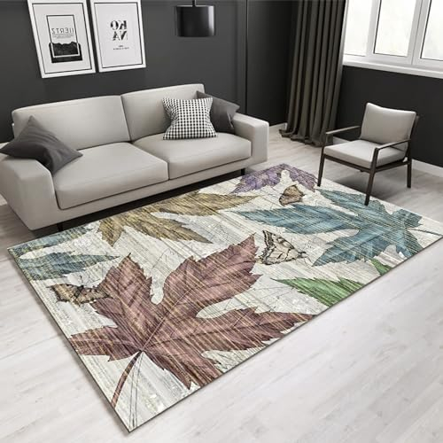 Tzvpsu Flurteppich,Grau-grüner Blättermuster-Design, Lichtbeständiger Wohnzimmerteppich,Teppich für kinderzimmer küchen deko,80x160cm