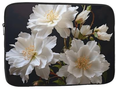 17 tum laptop fodral skyddande fodral vita blommor tryck stötsäker vattentät laptop fodral notebook datorskal väska business surfplatta portföljer bärväska