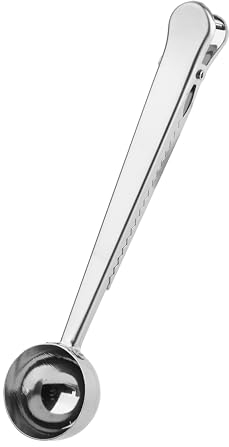 Clip de cuchara de café, cuchara medidora de acero inoxidable con clip, cuchara de café para café molido, cuchara medidora para café molido y frijoles, té, azúcar, leche en polvo, helado