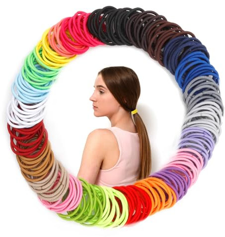 Haargummi Set Damen und Mädchen - 100 Stück Bunte Zopfgummis, Dünn, Elastische Haarbänder, Hair Elastics, Multicolor