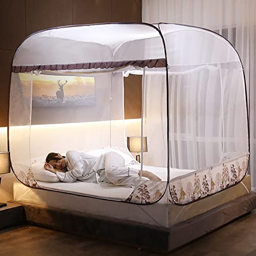 Tragbares Moskitonetz, Betthimmel, Pop-Up, faltbar, Doppeltür, einfach aufzubauen, mit Pop-Up-Moskitonetz an der Unterseite für Bett, Camping, Reisen, Zuhause, Outdoor, G, 150 x 200 cm