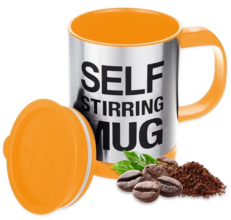 AEX Tasse en acier inoxydable avec mélangeur automatique et amusant, pour la maison, le bureau, le voyage, le thé, le lait, 450 ml (jaune)