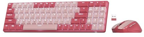 Redragon BS8772 Kabellose Tastatur- und Maus-Kombination 75% 78 Tasten 2,4Ghz Kabellose Low-Profile Tastatur mit Wiederaufladbarem Akku, Einzig Blaue Hintergrundbeleuchtung 2400 DPI Ergonomische Maus