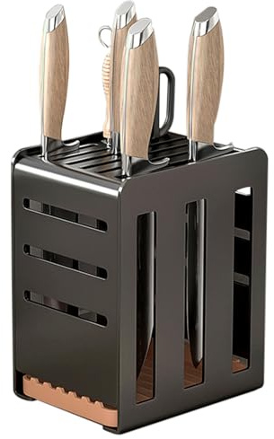 Liemuao Bloc Couteaux de Cuisine en Acier Inoxydable, Range Couteaux Vide de Cuisine, Porte Couteau Universel, Support Couteau de Cuisine, Rangement Ustensiles Cuisine (Noir)
