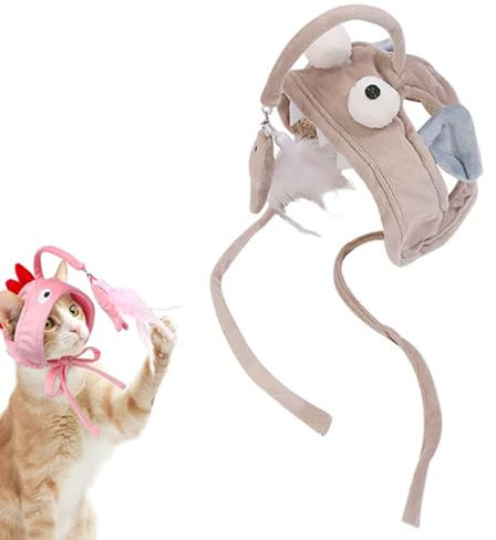 CHENRI Cat Hat Wearable Cat Tree, Katze Hut Wearable Kratzbaum, Interaktives Katzenspielzeug Selbstbeschäftigung mit Federn, Lustige Niedliche Katze Kostüm Federspielzeug für Indoor Katzen (D)