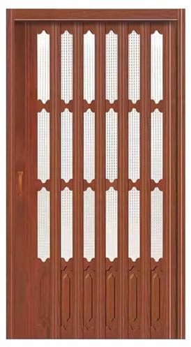 ZIMGOD Falttür Innentüren Faltbare Falttür mit Gitterfenster und Griff, PVC-Schiebefalttür mit Metallschiene, Dekoratives Braunes Falttürgitter für Den Kücheneingang(25x39in (63.5x100cm))