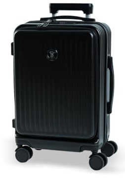 BERTOO Cagliari Hartschalenkoffer - Trolley Handgepäck Koffer mit TSA Schloss - 4 Doppel-Spinner-Roller Koffer mit Becher- und Handyhalterung, Laptopfach, 56x36x22 cm, Schwarz