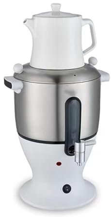 WBRSybUK Bouilloire À Thé Double avec Infuseur - Samovar Électrique 6L en Acier Inoxydable 1500W Fonction De Maintien Au Chaud pour Le Thé Russe,White